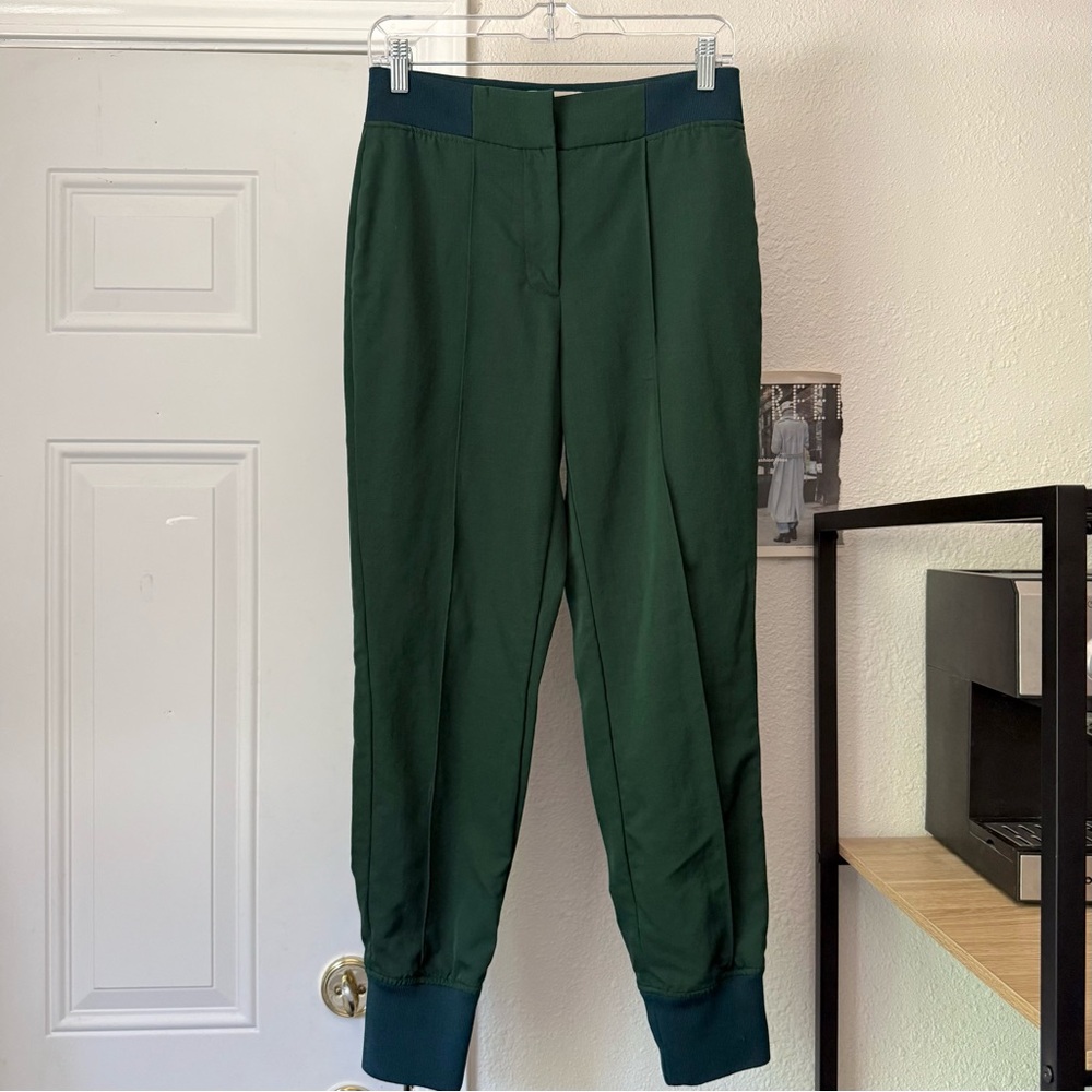 TRADEMARK‎ green wool mohair blend contrast hem cropped jogger pants
